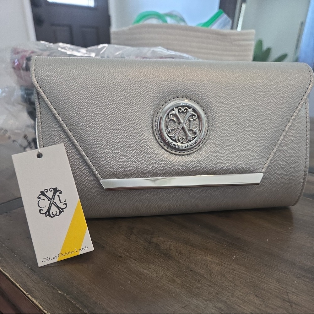 CXL by Christian Lacroix Silver Metallic Crossbody Clutch Purse Chain Strap NWT